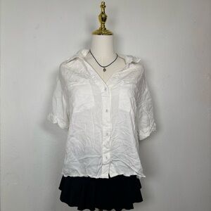 rose & olive white button down blouse top pockets model off duty chic earthy y2k